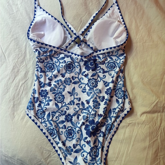 SHEIN Floral Blue and White One-Piece Swimsuit - Picture 2 of 5